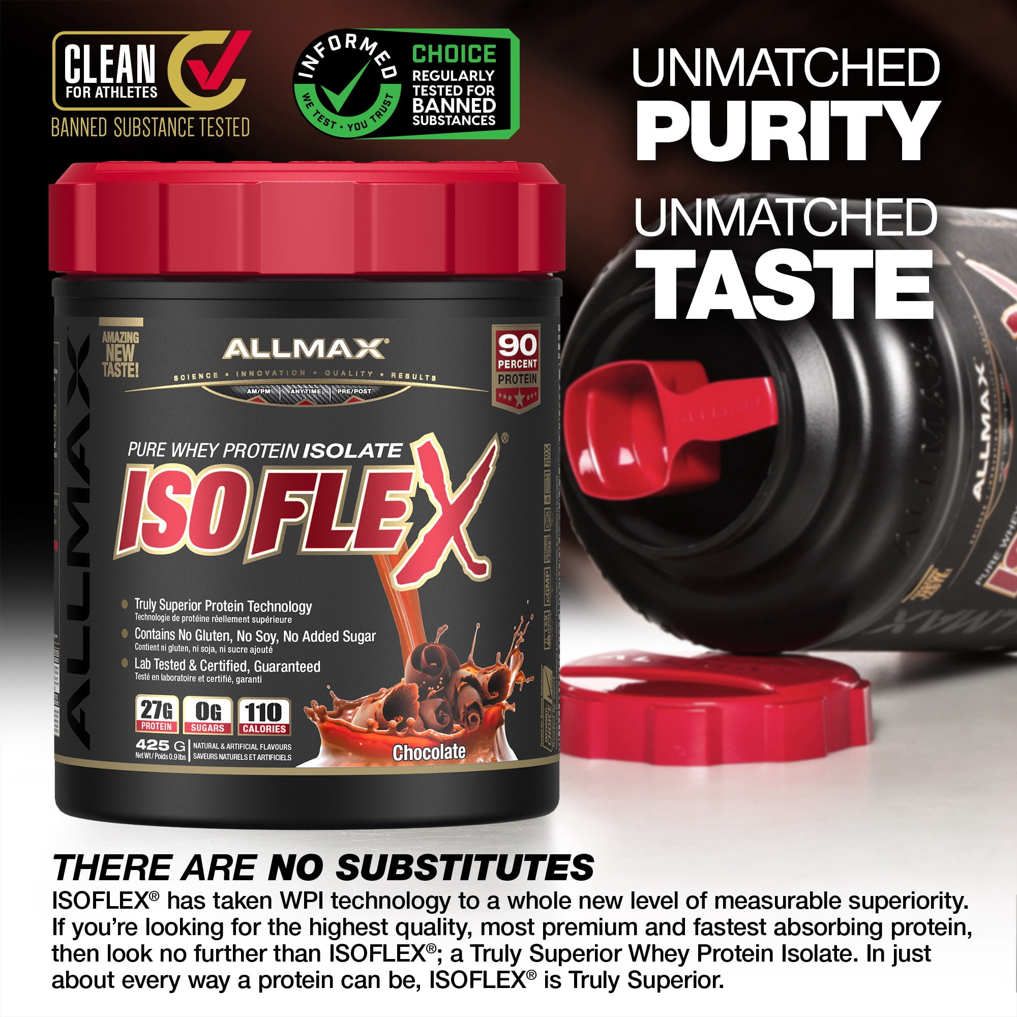 ALLMAX Nutrition ISOFLEX Whey Protein Isolate Powder, 27g Protein, Chocolate, 425g, 14 Servings