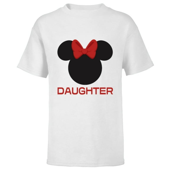 Disney Minnie Mouse Red Bow Icon Daughter Family- Short Sleeve T-Shirt for Kids - Customized-White