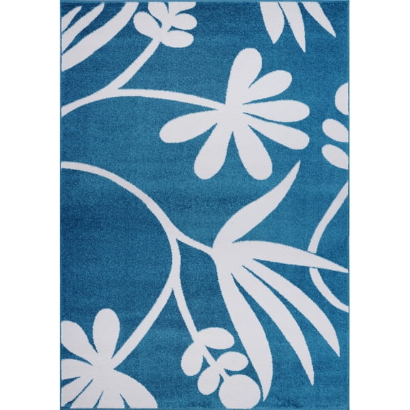 Ladole Rugs Botanical Style Simple and Creative Indoor Area Rug Carpet in Blue and Cream, 4x6 (3'11" x 5'3", 120cm x 160cm)