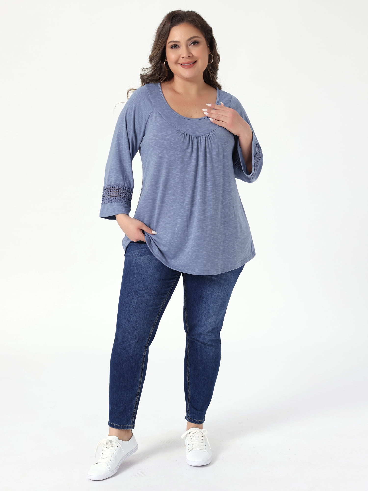 DARING DIVA Women's Plus Size Winter Kimono Long Sleeve Casual Top 2X Gray Blue