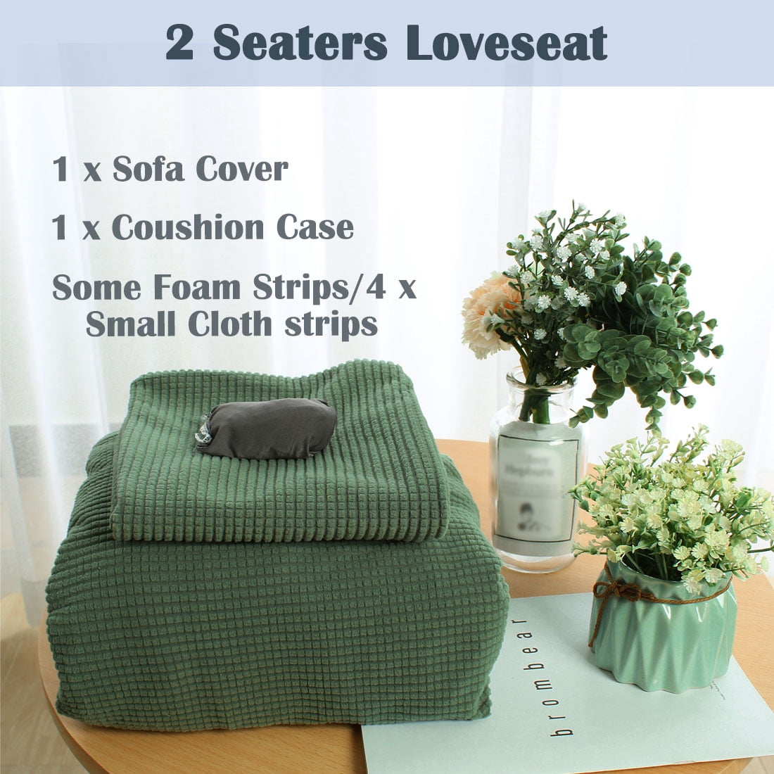 Unique Bargains 1-Piece Jacquard Solid Stretch Loveseat Slipcover, Green