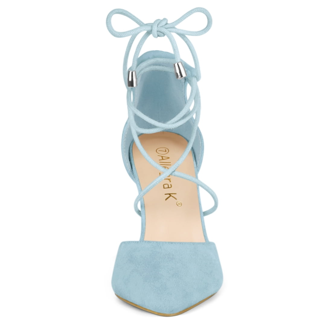 DARING DIVA Women's Pointed Toe Chunky Heels Lace Up Sandals and Pumps Light Blue 8.5