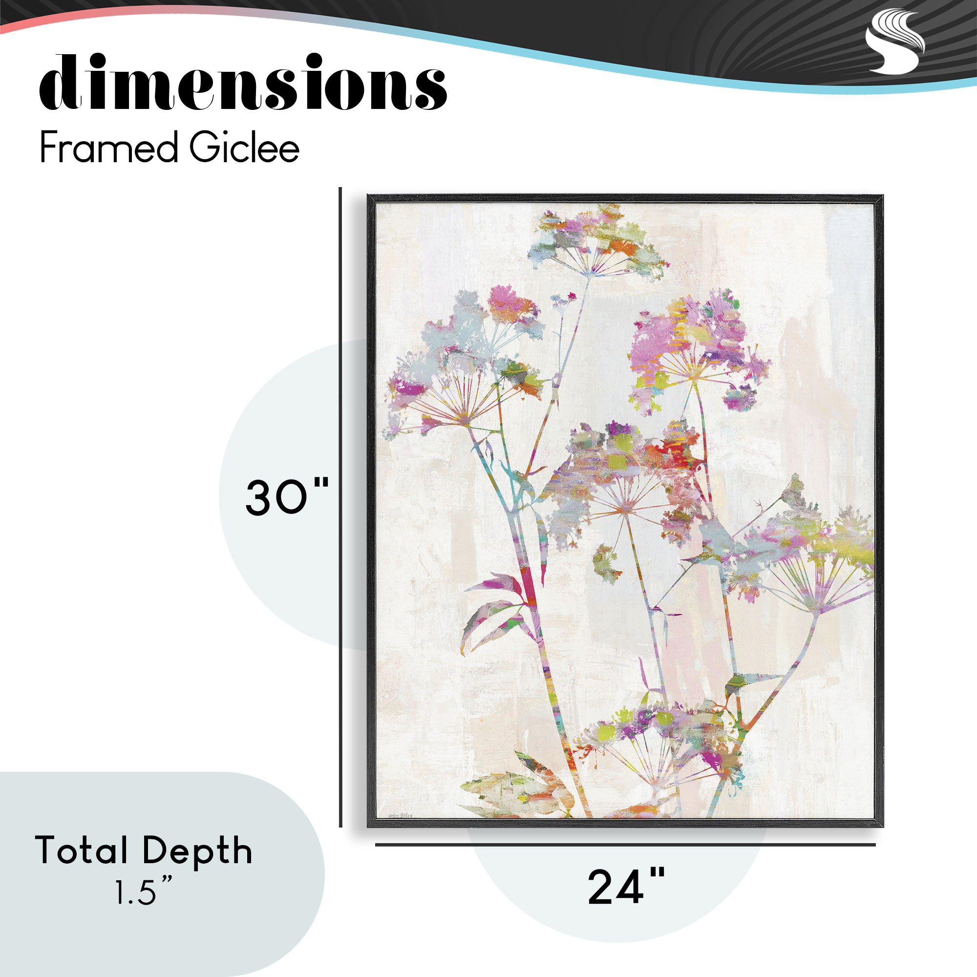 Kaleidoscopic Delicate Herbs Black Framed Giclee Art, design by Amber Sterling