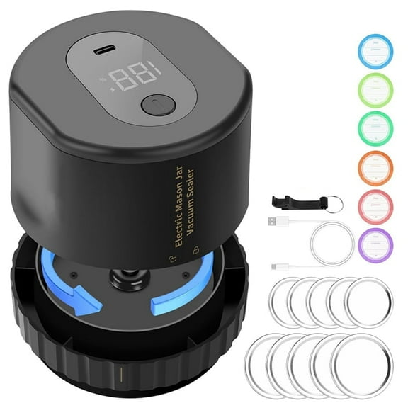 Mason Jar Vacuum Sealer Kit – Electric Wide & Regular Mouth Canning Lid Sealer For Food Preservation, USB Rechargeable With 10 Lids