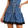 thumbnail image 2 of FASHOFT Jean Skirt for Women Summer Elastic Waist Denim Skirt A Line Lace Trim Comfortable Lightweight Daily Casual Denim Skirts Blue, 2 of 8