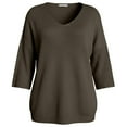 thumbnail image 4 of XAOFW Women's Sweater Solid Color 3/4 Sleeve V Neck Sweaters Everyday Wear Slim Fit Knitted Pullover Holiday Vacation Stylish Cozy Knitting Top, 4 of 5
