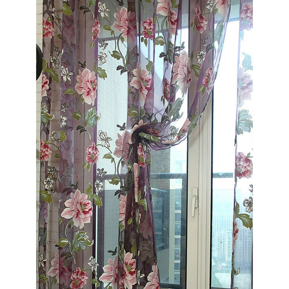 Topcobe Romantic Floral Tulle Voile Door Window Curtains Drapes