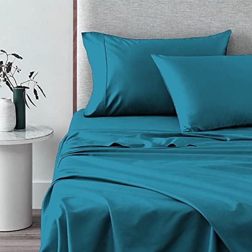 100% Cotton Sheets King Baby Blue 100% Long Staple Cotton King Bed Set Pizuna 400 Thread Count King Size Bed Sheets Cotton Light Blue Luxury Soft Sateen Bed Sheets Deep Pocket Fit Upto 15 inch