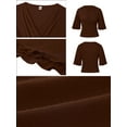 thumbnail image 5 of Chiclily Womens 3/4 Sleeve Wrap Blouse Dark Brown Large V Neck Dressy Casual Top Ruched T-Shirts, 5 of 6