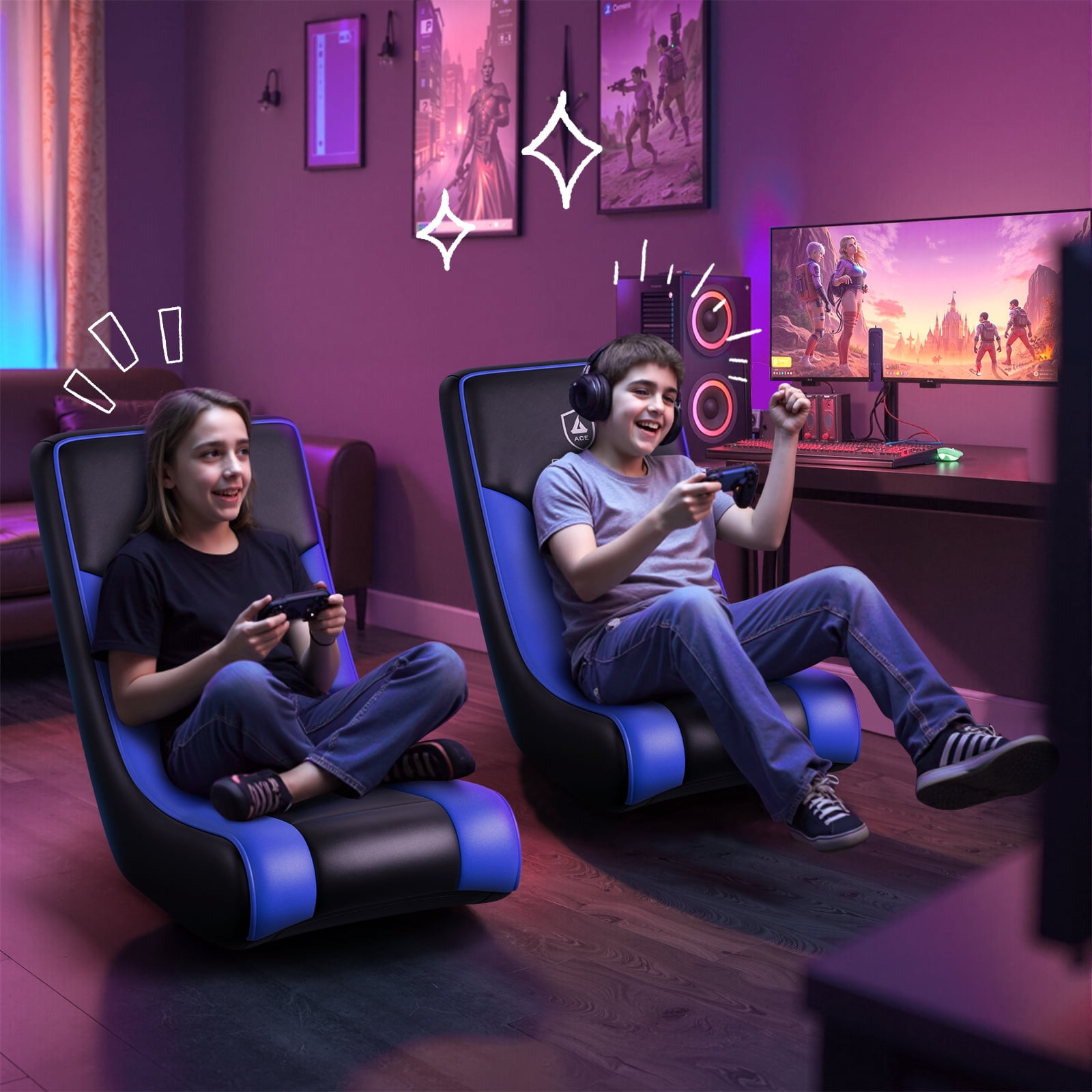 (2 pack) GTPLAYER Floor Rocker Gaming Chair，Blue