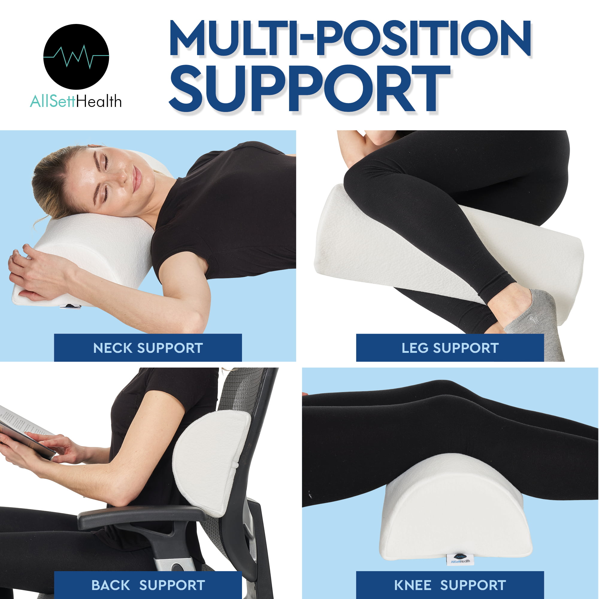 AllSett Health Large Half Moon Bolster Pillow for Legs, Knees