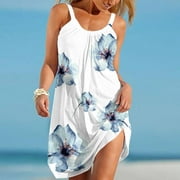 TANGNADE Women Summer Beach Spring Striped Print Cute Dress Swing Cover Up Sundress Sleeveless Casual Boho Dress