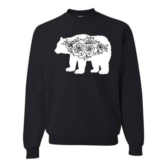 Bear Rose Animal Lover Unisex Crewneck Graphic Sweatshirt, Black, Small