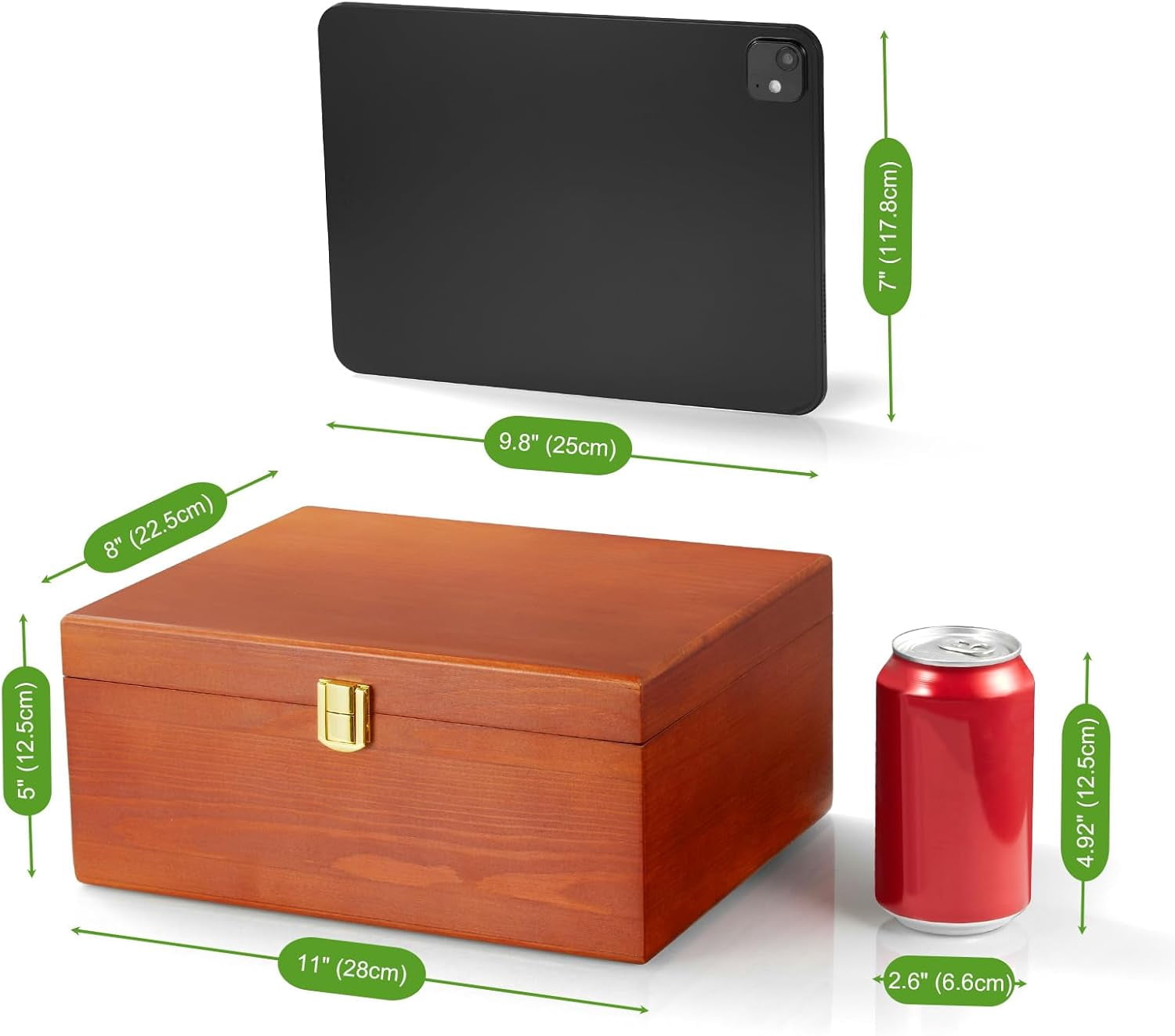 Wooden Keepsake Box, Large Acacia Storage Box with a Hinged Lid, Memory treasure box for Crafts and Photo Storage