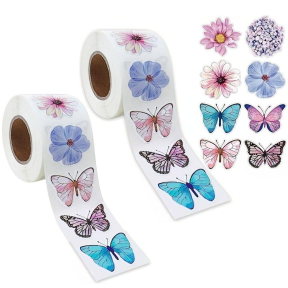 LQQBOX 1000pcs Cute Butterfly Flower Stickers Round Seal Label Stickers 1.0 Inch 8 Tyles Flower Butterfly Kindergarten Stickers Teacher Stickers for Kids Birthday Party School Reward Giveaways
