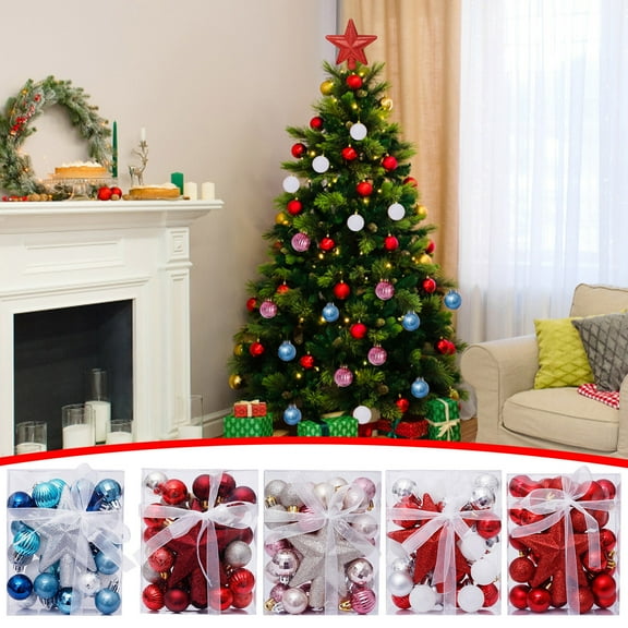 Christmas Decorations, 30pcs Shatterproof Christmas Tree Ornaments Set with Star Tree Topper Gift Box Hanging Baubles for Xmas Tree Party Home Indoor Outdoor Holiday Decor