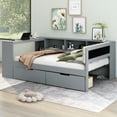 thumbnail image 2 of Newest Wood Full Size Platform Bed with Storage Shelves, Drawers, Charging Station , Upholstered Headboard, Gray, 2 of 9
