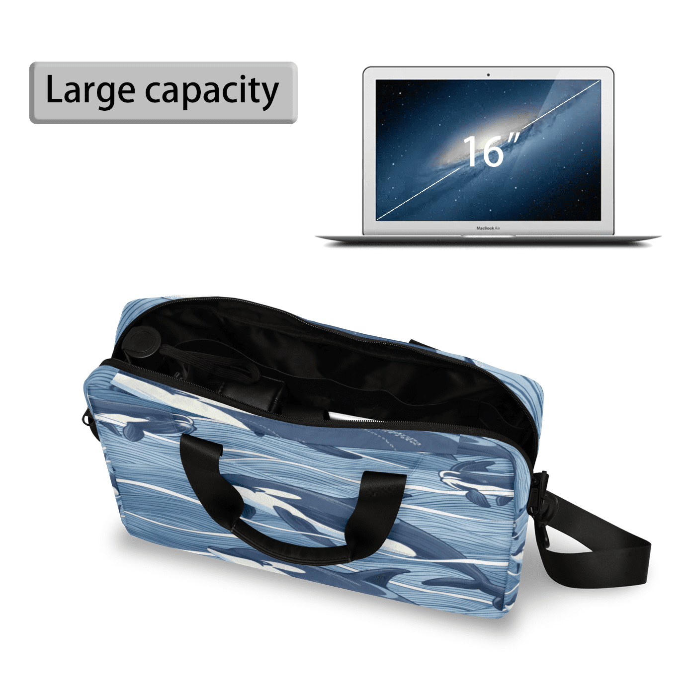 Herdesigns Dolphin Laptop Bag for Women Men, Computer Case Briefcase Messenger Bags, 15-15.6 inch Laptop Sleeve Shoulder Bag