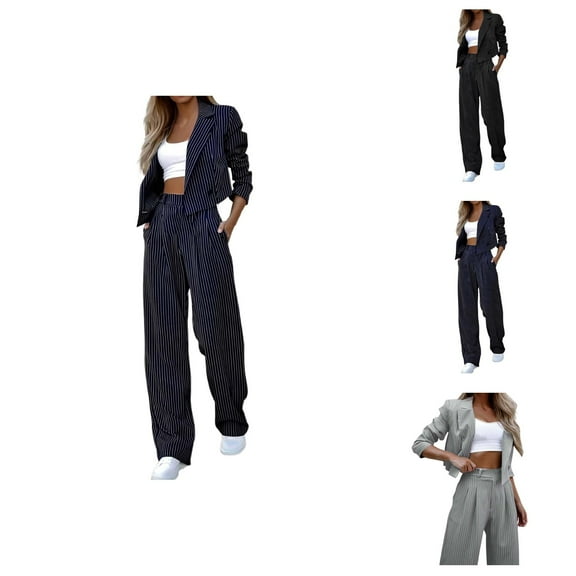 Casual Striped Short Lapel Suit Straight Pant Suit Pants For Women