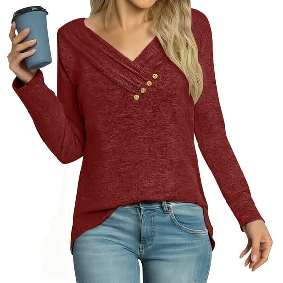 EDFBUYKRS Womens Tops Long Sleeve Shirts for Women Crew Neck Women Blouses Dressy Casual Ladies Tops and Blouses Fall L