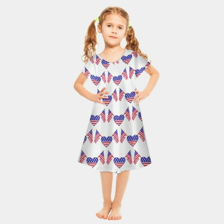 

aoksee Memorial Day USA Flag kid Dress 4th of July Independence Day dress for girl summer dress for Soft breathable wear Fourth of July Gifts for Little Girls