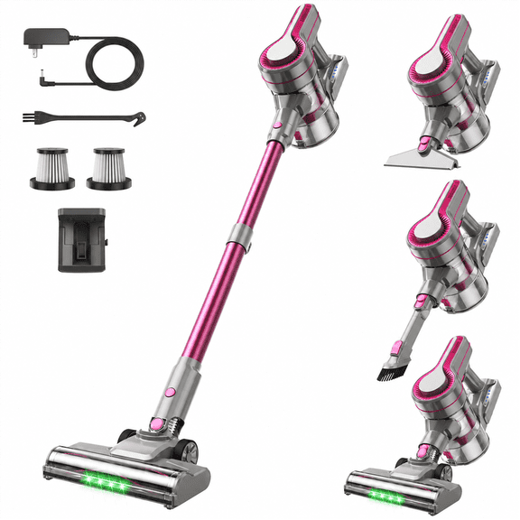 Alvoryn Cordless Vacuum Cleaner, Vacuum Cleaners for Home 40kPa 600W Pet Hair Carpets Hard Floors Self Standing Removable Battery 40 Minute Runtime LED Floor Brush Handheld Crevice Brush Rechargeable