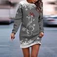 thumbnail image 2 of Women Christmas Outfit Women's Autumn Winter Holiday Print Round Neck Long Sleeve Everyday Comfortable Flowy Dress Gray L, 2 of 4