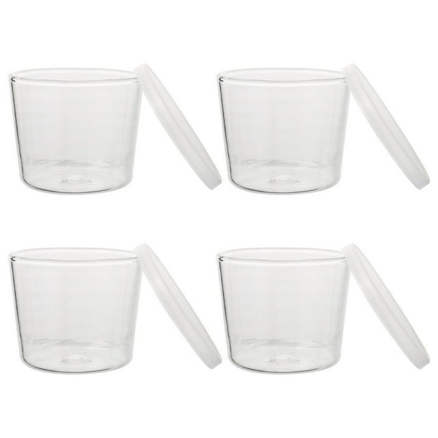 EIGTHTAIL 4pcs Small Glass Bowls with Lids Clear Pudding Cups Dish Containers for Salad Fruits Sauces Cereal Dessert Snacks Refrigerator Freezer Storage 200ml