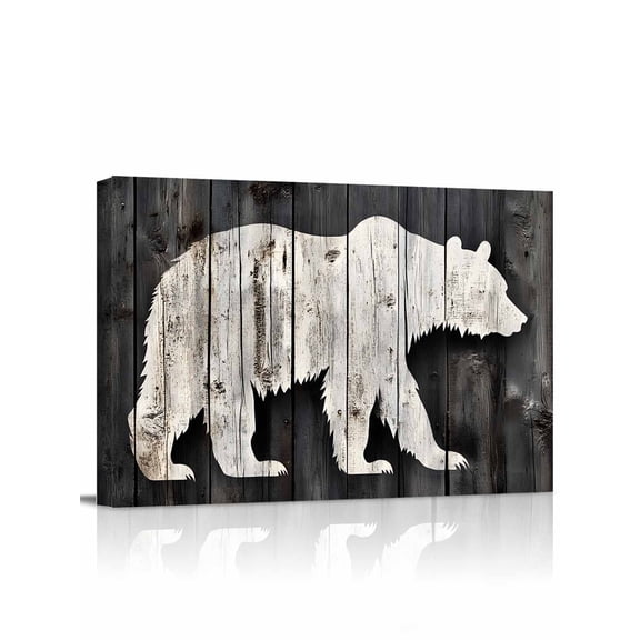 White Brown Bear Wall Art for Living Room,Canvas Picture Wall Decor for Bathroom Bedroom,Farmhouse Country Rustic Wooden Grain Painting Artwork for Office Kitchen Hallway Dining Room Decor 24"x32"