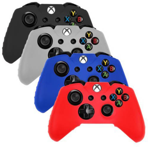 4Pack Soft Silicone Gel Rubber Grip Controller Protecting Cover For Xbox One, Black/Red/Blue