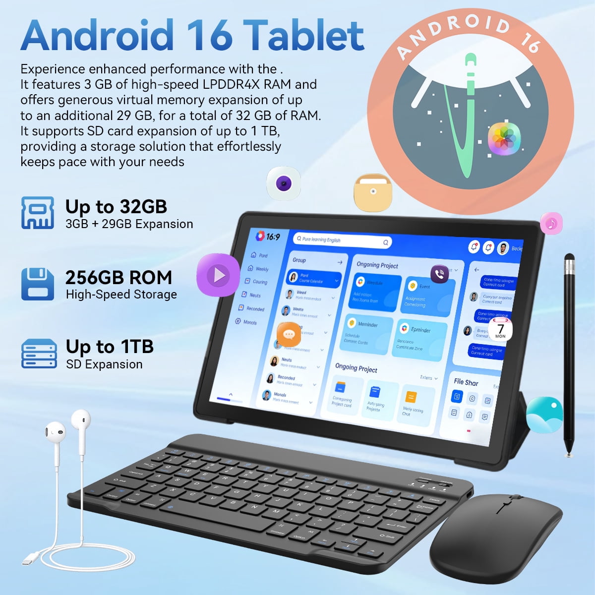 BUFO 11 Inch Android 16 Tablet with Keyboard | 32GB+256GB Storage