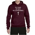 thumbnail image 2 of Wild Bobby, He Came He Saw He Conquered Inspirational/Christian Unisex Graphic Hoodie Sweatshirt, Maroon, XX-Large, 2 of 6