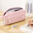 thumbnail image 5 of Estuche para lápices y bolígrafos de gran capacidad, bolsa duradera, suministros de diario portátiles con asa de fácil agarre, bolsa simple de viaje para marcadores, organizador estético para oficina escolar para niñas y adultos (rosa) brillar Electrónica, 5 of 5