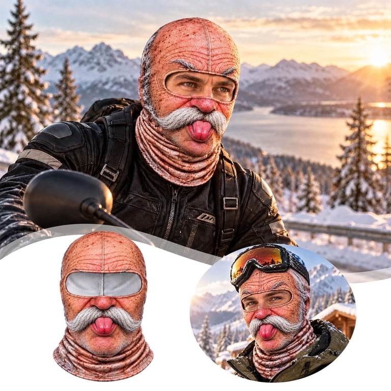 Voska Full Face Ski Mask Winter Balaclava with Realistic Elder Face ...