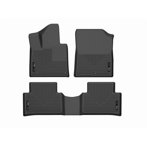 Fits 2021-2022 Kia Sorento Husky Liner Floor Liner 95841 WeatherBeater; Molded Fit; Smooth Arcing Ribs/Raised Heel Pad; Black; Thermoplastic Olefin; 3 Piece