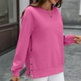 thumbnail image 4 of safuny Womens Oversized Sweatshirt Crewneck Long Sleeve Pullover Sweatshirts Solid Color Split Hem with Button Hot Pink _k M, 4 of 9