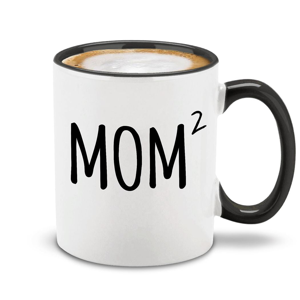 Shop4Ever® Mom Squared Mother of 2 Ceramic Coffee Mug Cup Gift for Mom of Three (Black Handle 11 oz.)