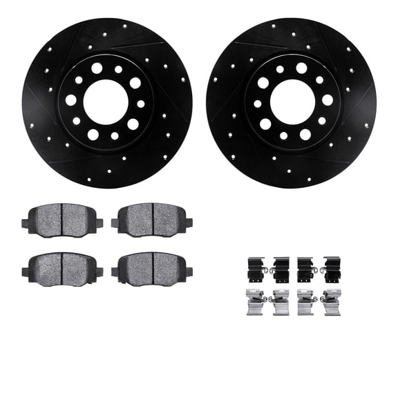 Dynamic Friction Company Rear Brake Rotors-Drilled and Slotted-Black with 5000 Advanced Brake Pads includes Hardware 8512-42046