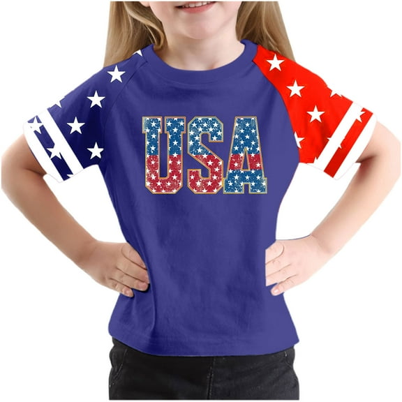 AUNVITO Boys & Girls Casual Raglan Sleeve T-Shirt Patriotic Independence Day Print Round Neck Graphic Top
