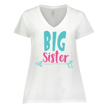 Inktastic Big Sister, Older Sister, Arrow - Blue Pink Women's Plus Size V-Neck T-Shirt