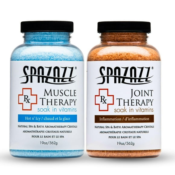 Spazazz Aromatherapy Spa and Bath Salts Crystals RX Therapy Collection 2 Pack Bundle- One 19 Oz Jar Each Spazazz Muscle Therapy and Joint Therapy- Dead Sea Bath Salt Crystals