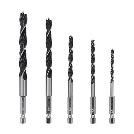 

HSS 1/4 inch Hex Shank Brad Point Twist Drill Bits Set Quick Change 5pcs 4 - 10mm for Wood Wood Tools