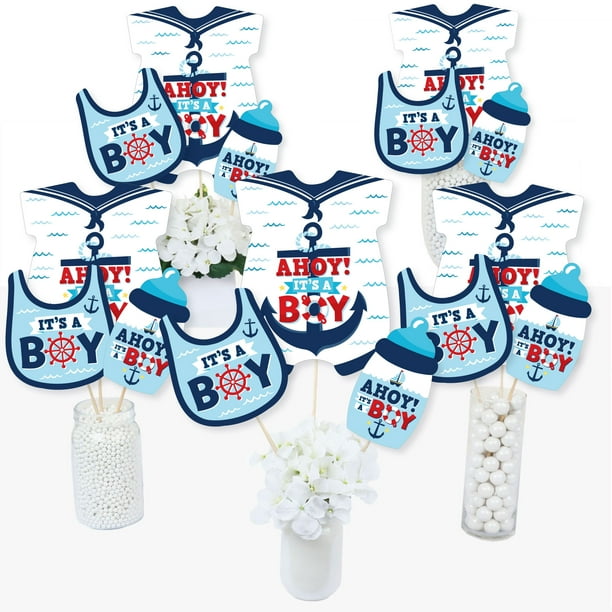 Big Dot of Happiness Ahoy It's a Boy Nautical Baby Shower Centerpiece Sticks Table Toppers