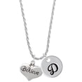 thumbnail image 1 of Delight Jewelry Silvertone Large Believe with Ribbon Heart Silvertone Script Initial Disc - D - Charm Necklace, 20"+3", 1 of 4