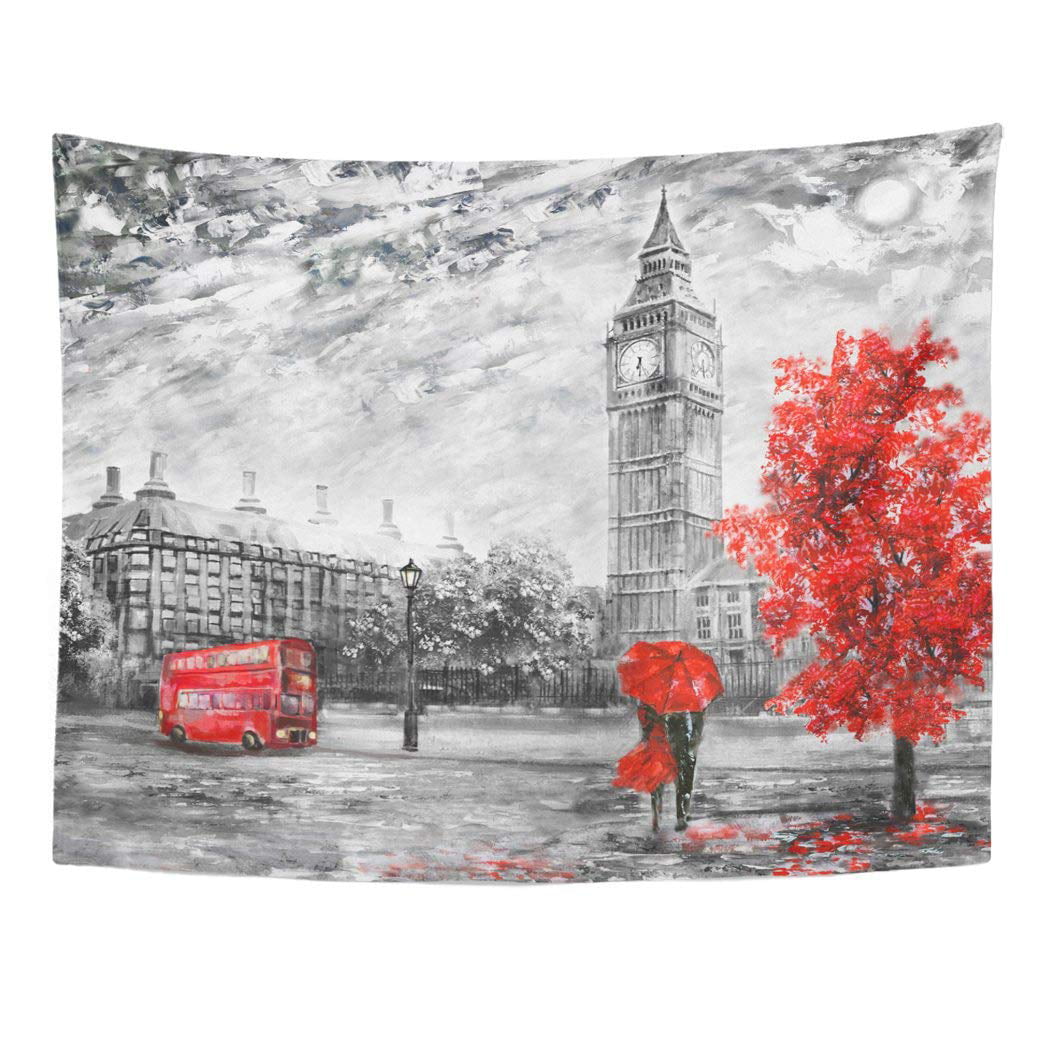 Frameless London Red Bus Canvas Oil Painting Building Wall Art Picture Hom Decor 