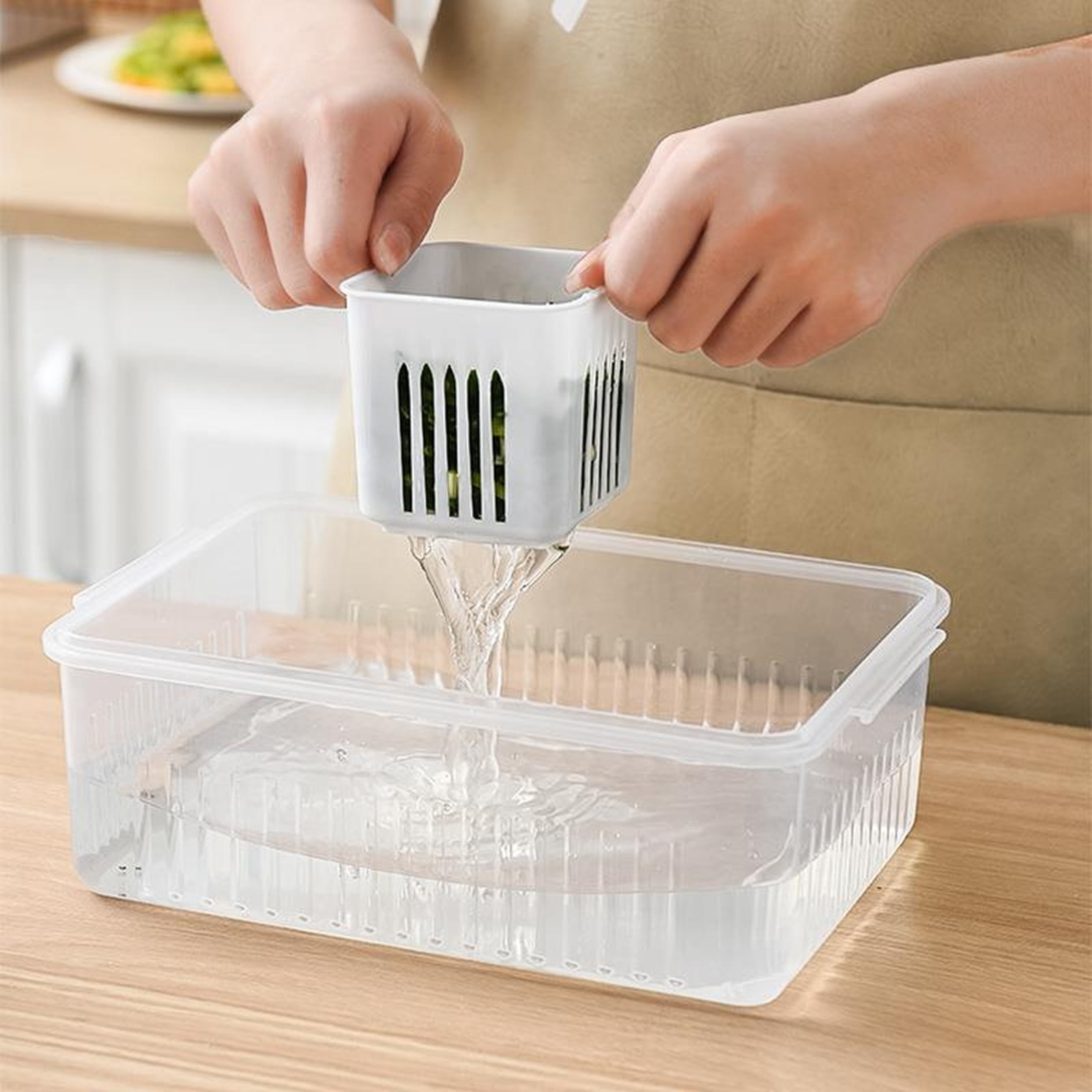 Green Storage Box,Scallion Garlic Fresh-Keeping Box,Fridge Fruit Food Storage Container,a BPA-Free Stackable and Reusable Food Storage Container for Vegetable and Produce Organization