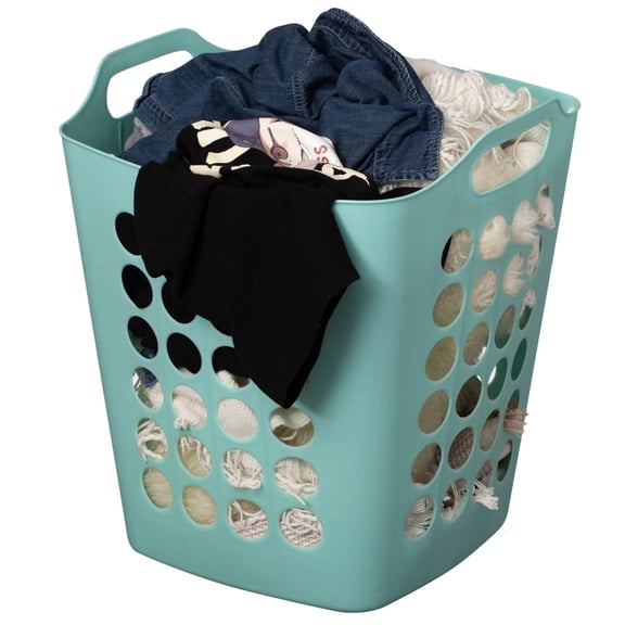 Flexible Plastic Laundry Basket - Square Storage Hamper with Side Handles for Easy Carrying - Versatile Organizer for Laundry, and Household Storage, Green 50 Litter
