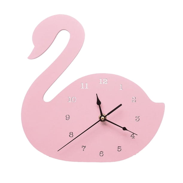 1 reloj de pared de madera con forma de cisne, silencioso, para dormitorio infantil, sin batería.