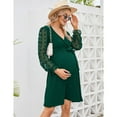 thumbnail image 3 of Maternity Swiss Dot Long Sleeve Wrap Dress Womens Fall Casual V Neck Nursing Midi Dress With Belt, 3 of 5