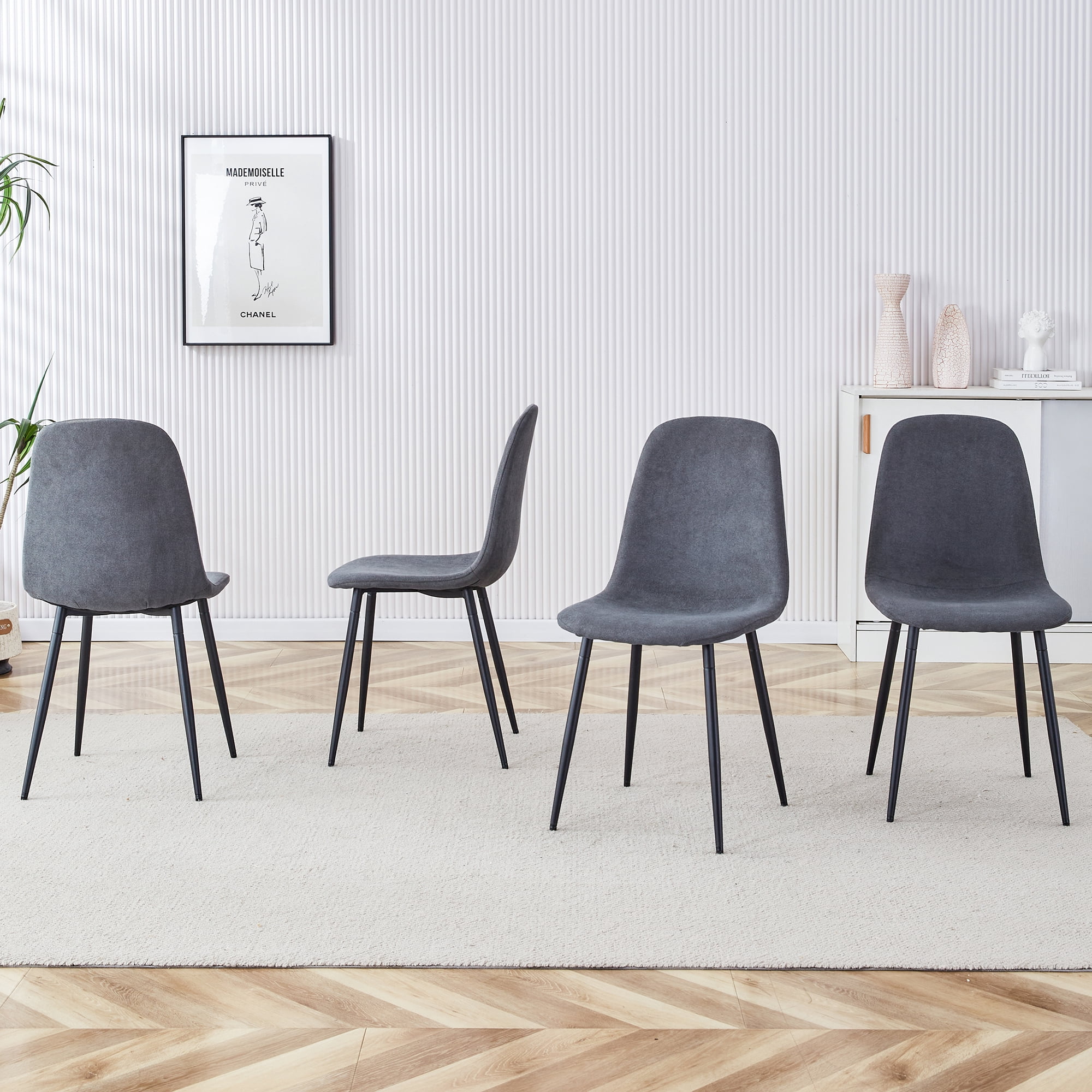 Noble House A set of 4 modern dining chairs, made of dark gray linen fabric